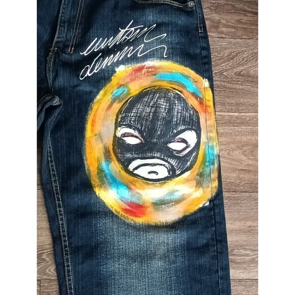 Touch Line Jeans Handpainted  Men’s Size 40 X 32 Baggy Fit 90s Y2K JNCO Style - Picture 4 of 14